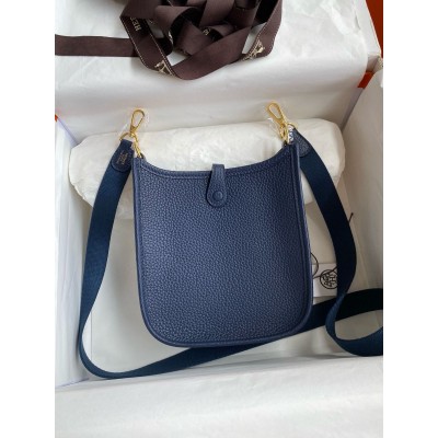 Hermes Evelyne Mini Handmade Bag in Blue Saphir Clemence Leather