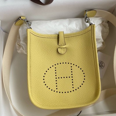 Hermes Evelyne Mini Handmade Bag in Jaune Poussin Clemence Leather HSBS60719