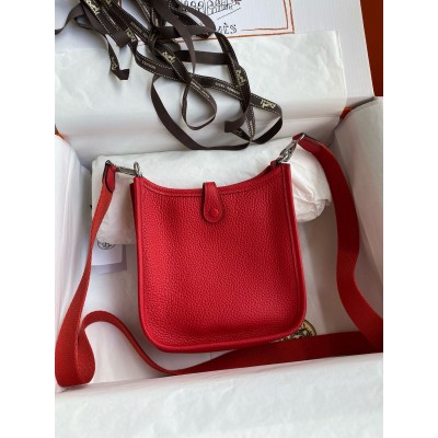 Hermes Evelyne Mini Handmade Bag in Red Clemence Leather