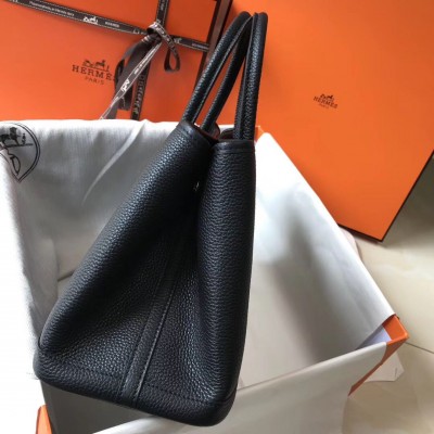 Hermes Garden Party 30 Bag In Black Taurillon Leather