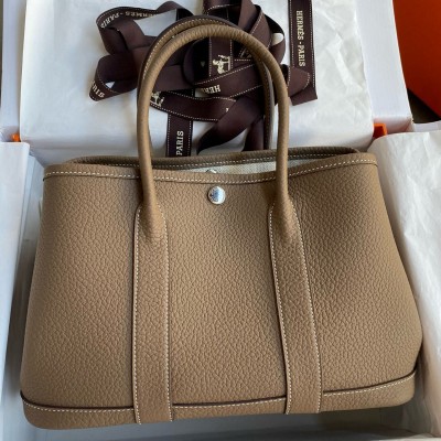 Hermes Garden Party 30 Handmade Bag in Taupe Negonda Leather HSBS60768