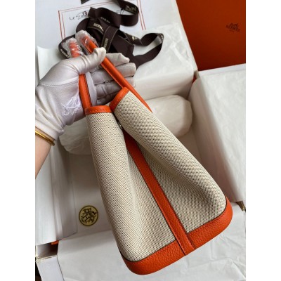 Hermes Garden Party 30 Handmade Bag in Toile and Orange Leather