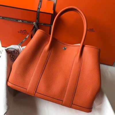 Hermes Garden Party 36 Bag In Orange Clemence Leather HSBS60770