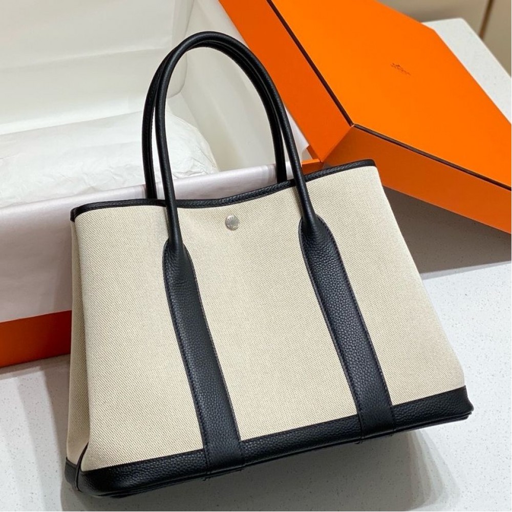 Hermes Garden Party 36cm Bag in Toile and Black Leather