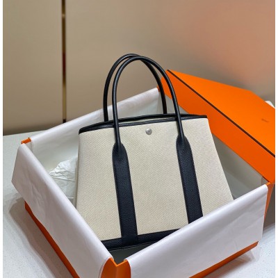 Hermes Garden Party 36cm Bag in Toile and Black Leather