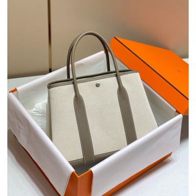 Hermes Garden Party 36cm Bag in Toile and Taupe Leather