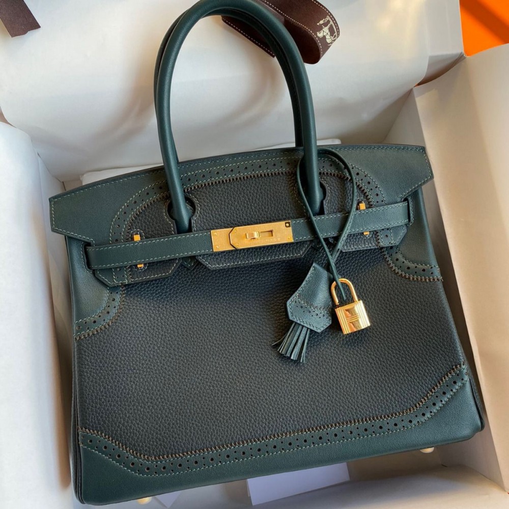 Hermes Ghillies Birkin 30cm Limited-edition Bag In Green Calfskin