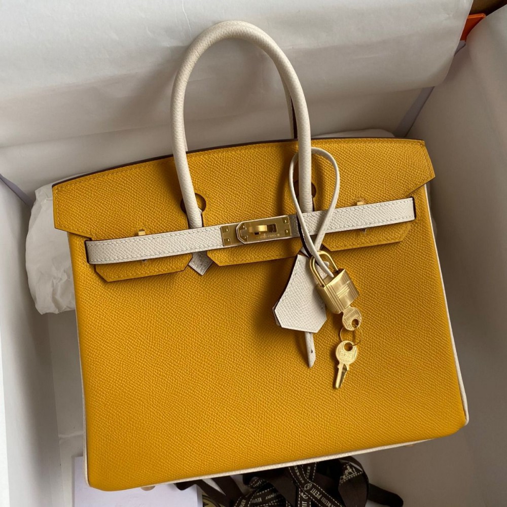 Hermes HSS Birkin 25 Bicolor Bag in Jaune and Craie Epsom Calfskin