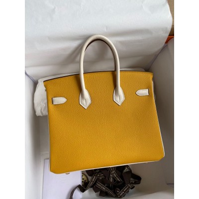 Hermes HSS Birkin 25 Bicolor Bag in Jaune and Craie Epsom Calfskin