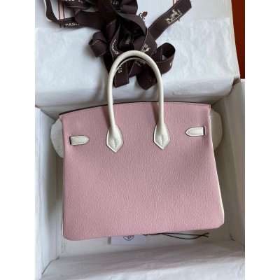 Hermes HSS Birkin 25 Bicolor Bag in Pink and Craie Chevre Mysore Leather