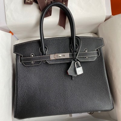 Hermes HSS Birkin 30 Bicolor Bag in Black and Red Chevre Mysore Leather HSBS60857