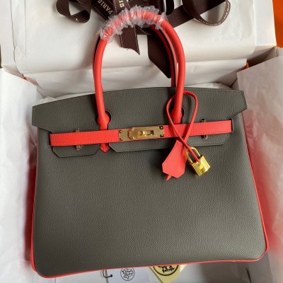 Hermes HSS Birkin 30 Bicolor Bag in Etain and Piment Epsom Calfskin HSBS60870