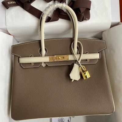 Hermes HSS Birkin 30 Bicolor Bag in Taupe and Craie Epsom Calfskin HSBS60895