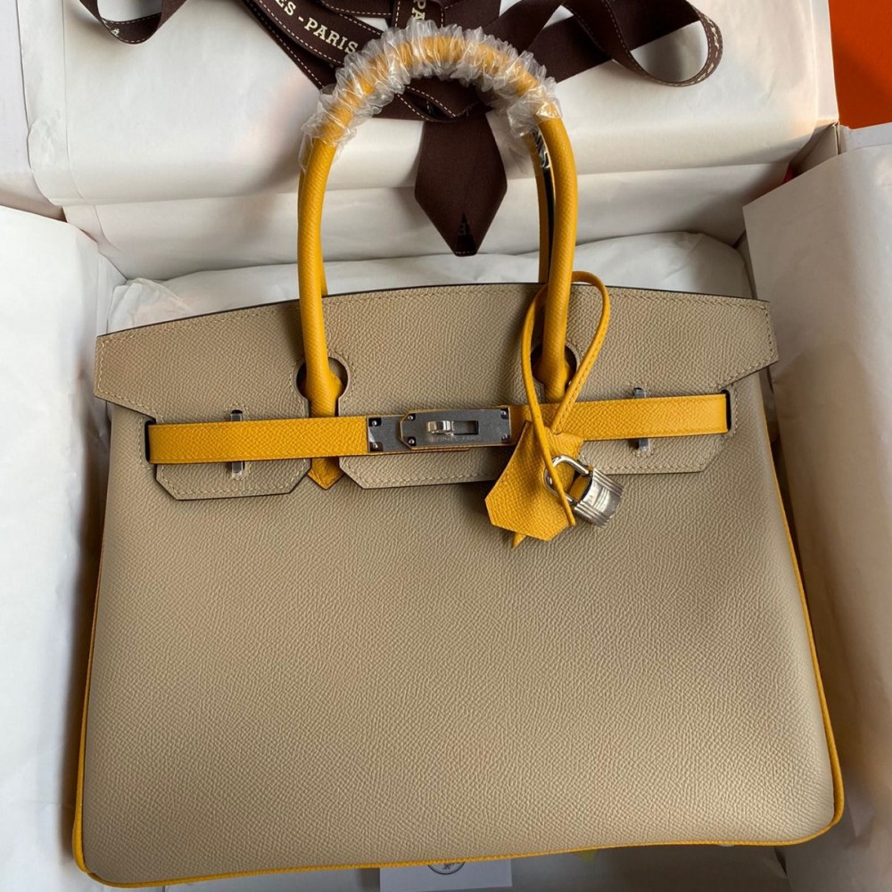 Hermes HSS Birkin 30 Bicolor Bag in Trench and Yellow Epsom Calfskin