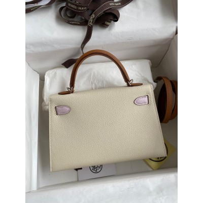 Hermes HSS Kelly Mini II Sellier Tri-color Bag In Craie/Pink/Gold Epsom Calfskin