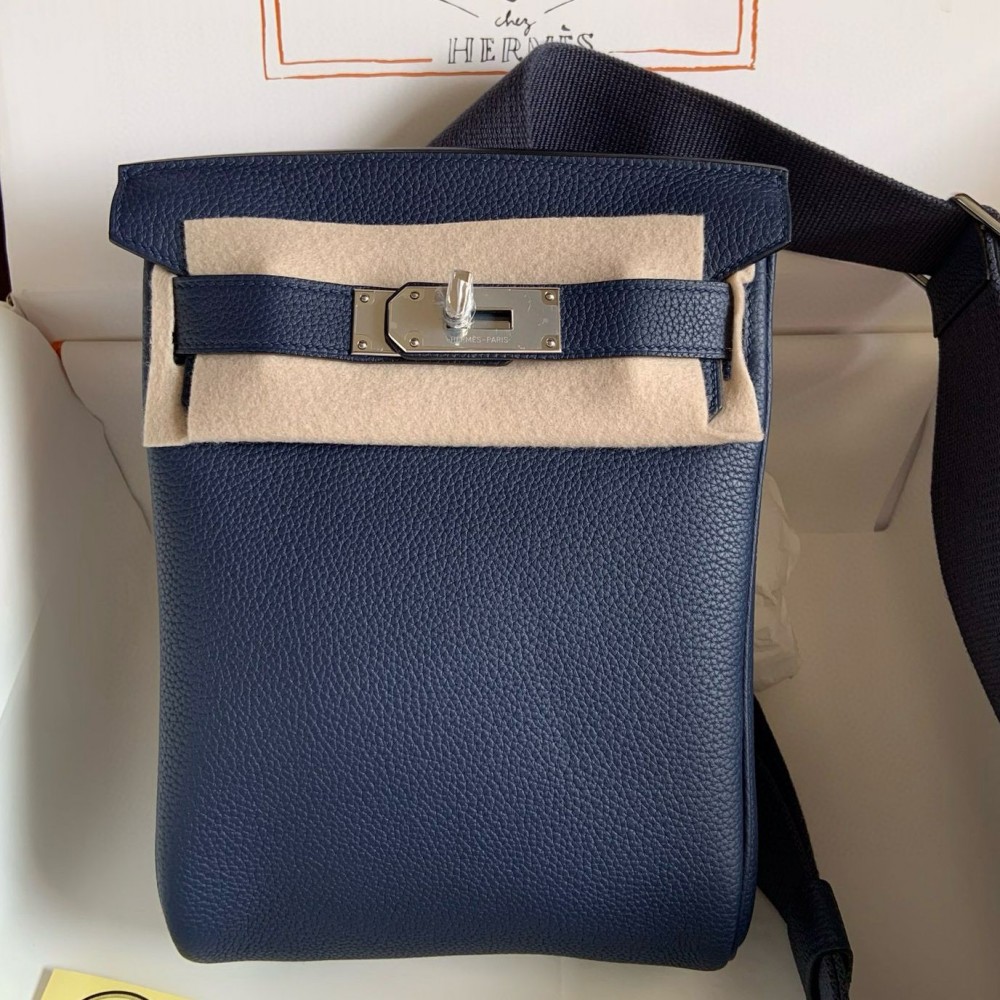 Hermes Hac a Dos PM Backpack in Blue Saphir Clemence Leather