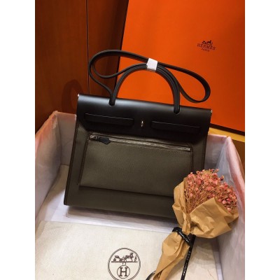 Hermes Herbag Zip 31cm Bag In Black And Canopee