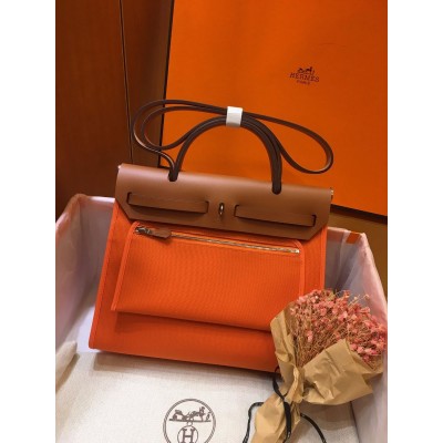 Hermes Herbag Zip 31cm Bag In Brown And Orange