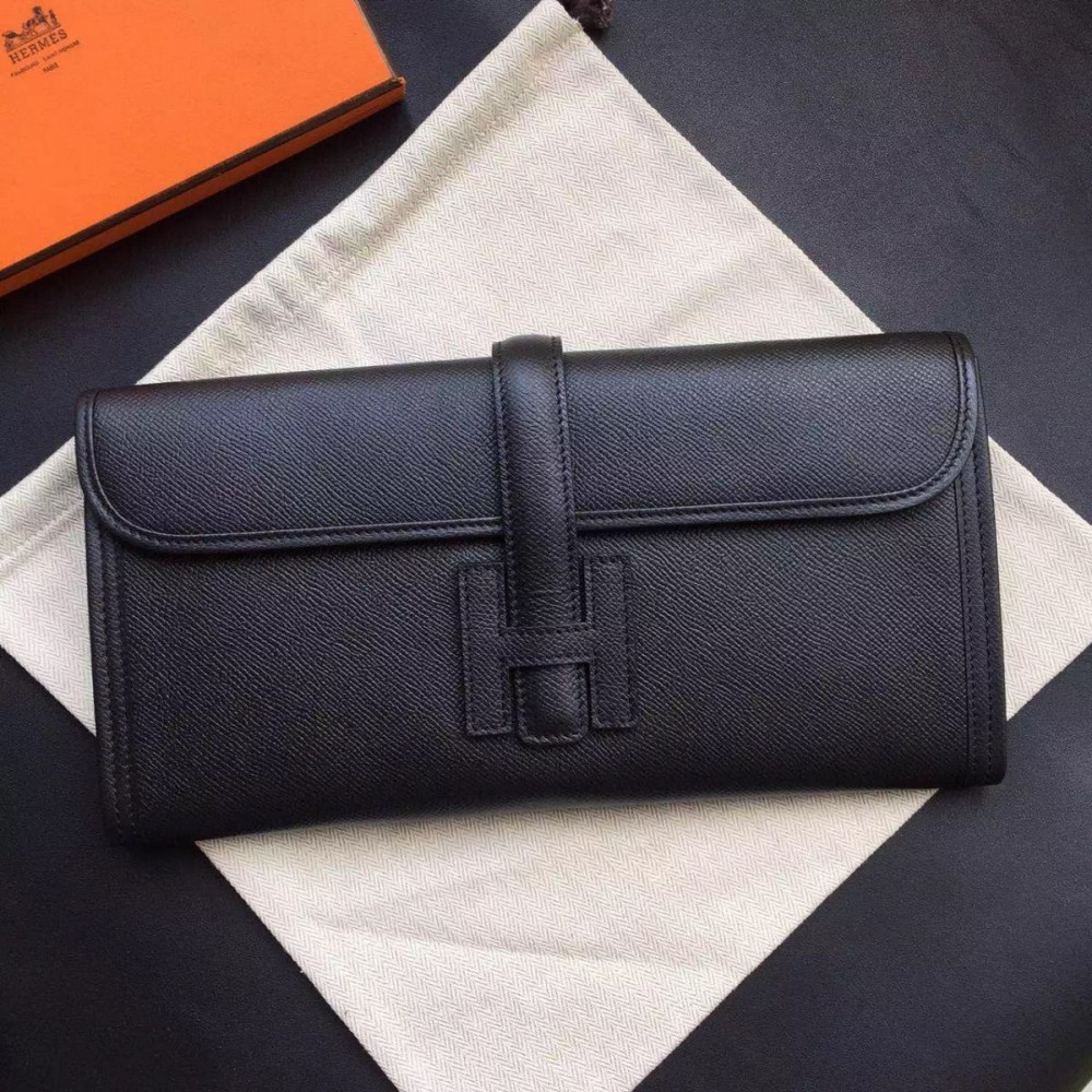 Hermes Jige Elan 29 Clutch Bag In Black Epsom Calfskin