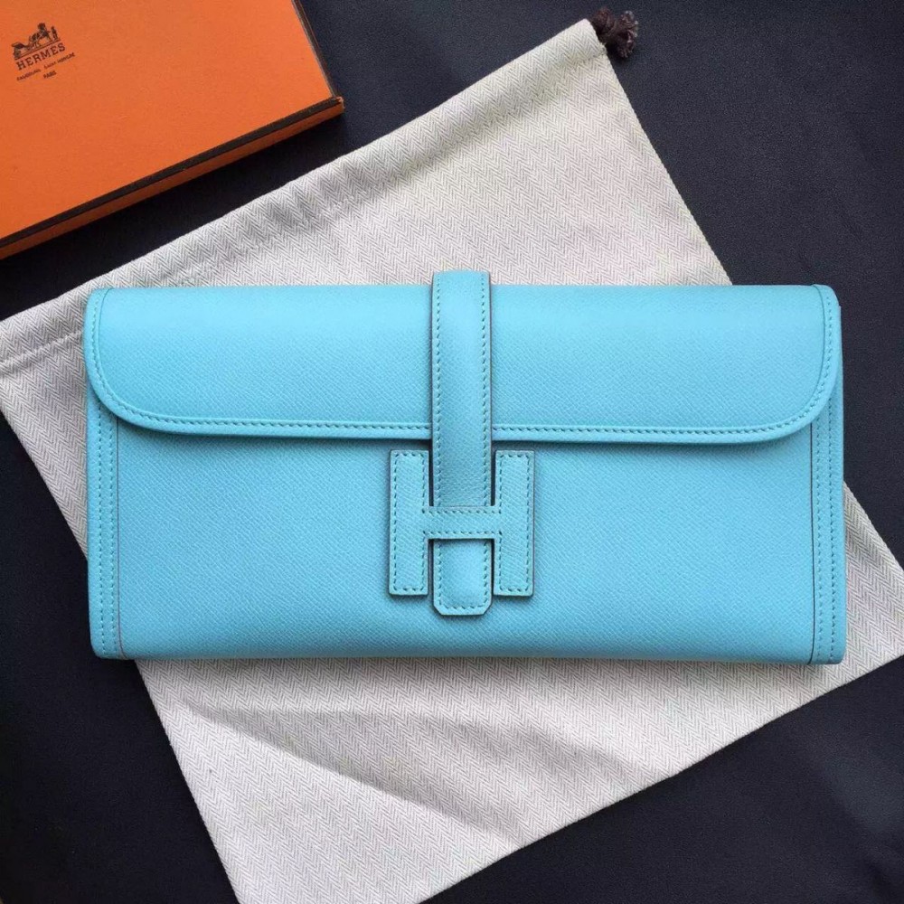 Hermes Jige Elan 29 Clutch Bag In Blue Atoll Epsom Calfskin