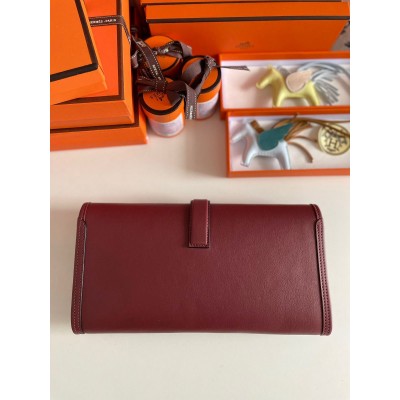 Hermes Jige Elan 29 Clutch Bag In Bordeaux Swift Calfskin