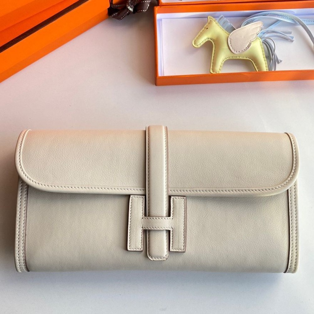 Hermes Jige Elan 29 Clutch Bag In Craie Swift Calfskin