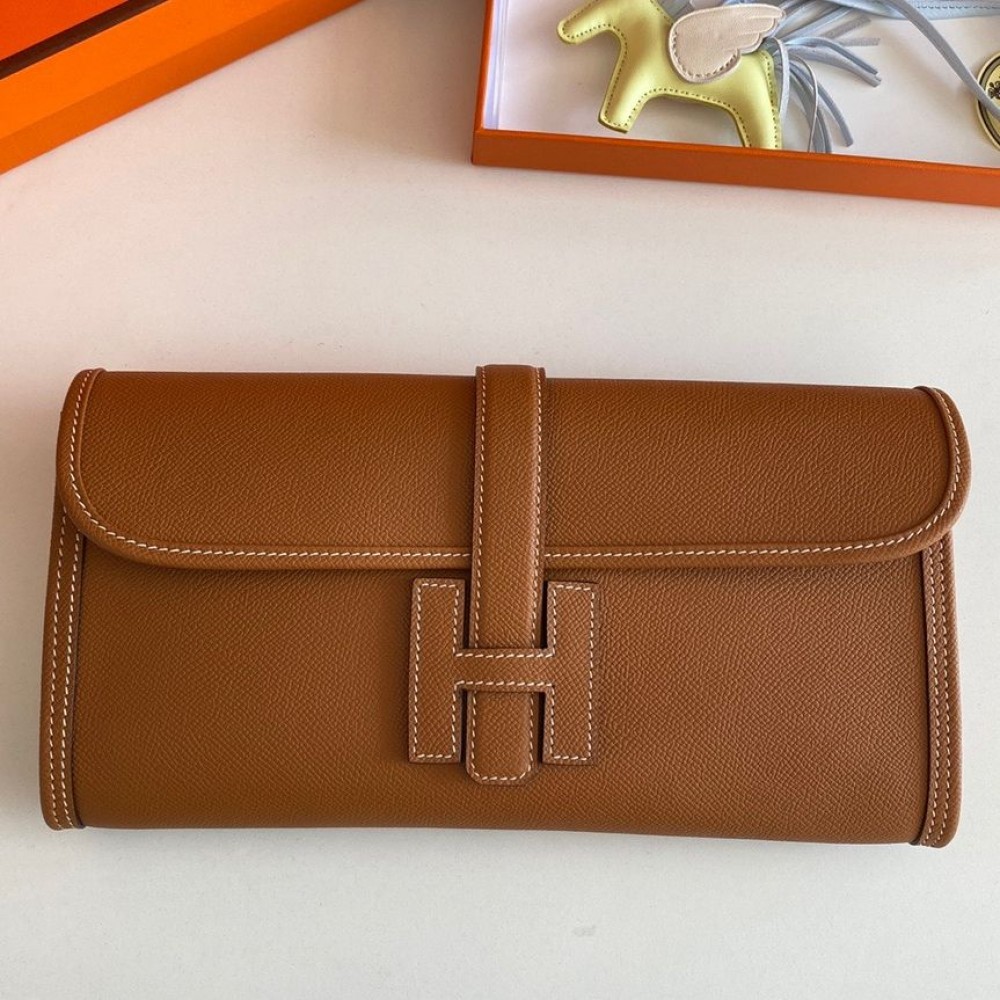 Hermes Jige Elan 29 Clutch Bag In Gold Epsom Leather