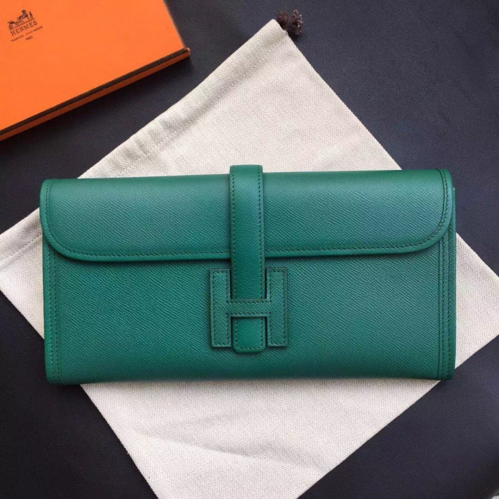 Hermes Jige Elan 29 Clutch Bag In Malachite Epsom Calfskin