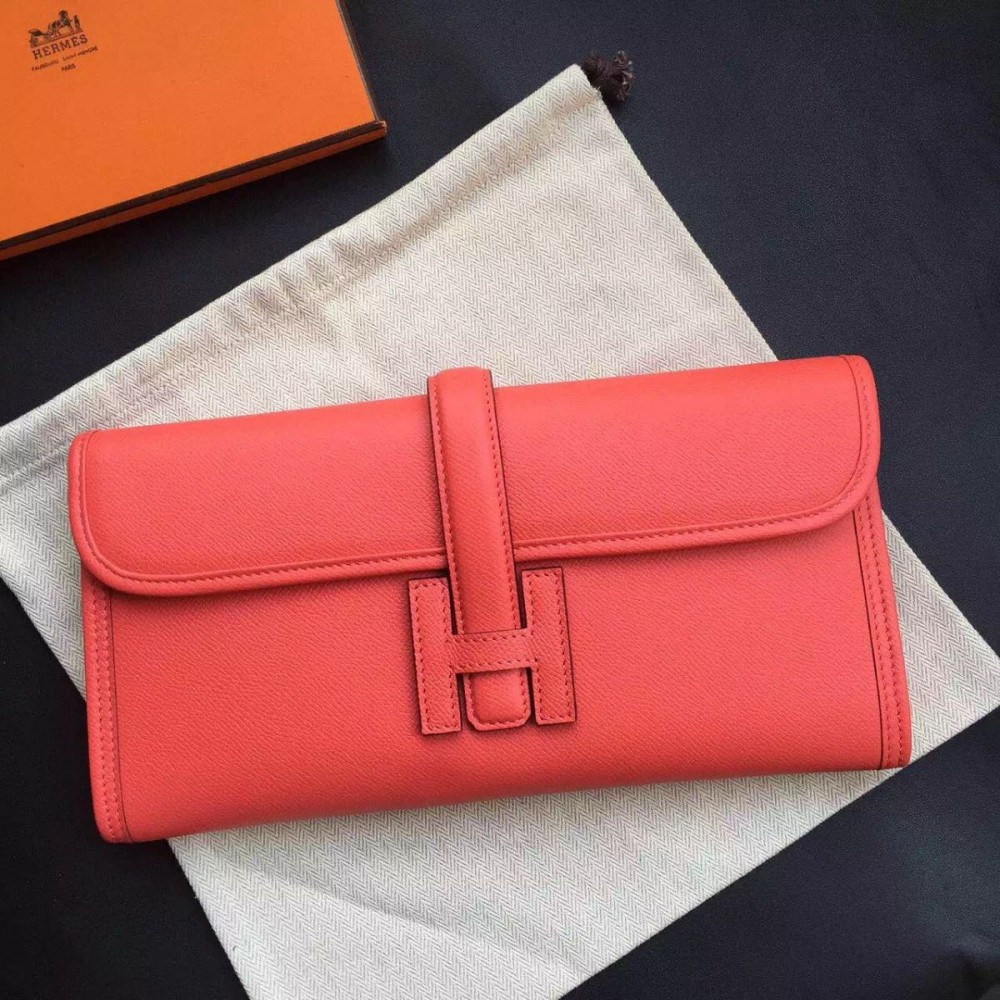 Hermes Jige Elan 29 Clutch Bag In Rouge Pivoine Epsom Calfskin