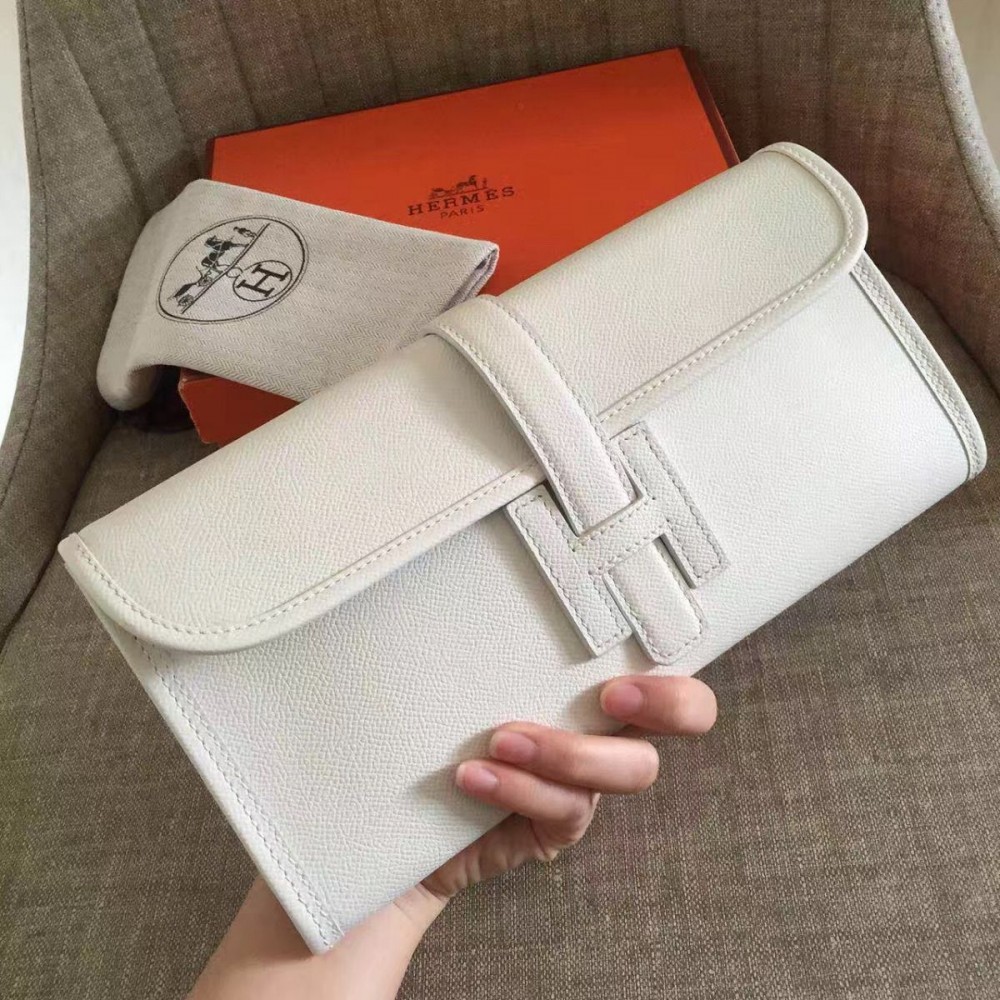 Hermes Jige Elan 29 Clutch Bag In White Epsom Calfskin