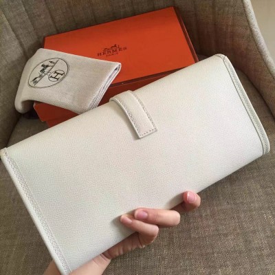 Hermes Jige Elan 29 Clutch Bag In White Epsom Calfskin