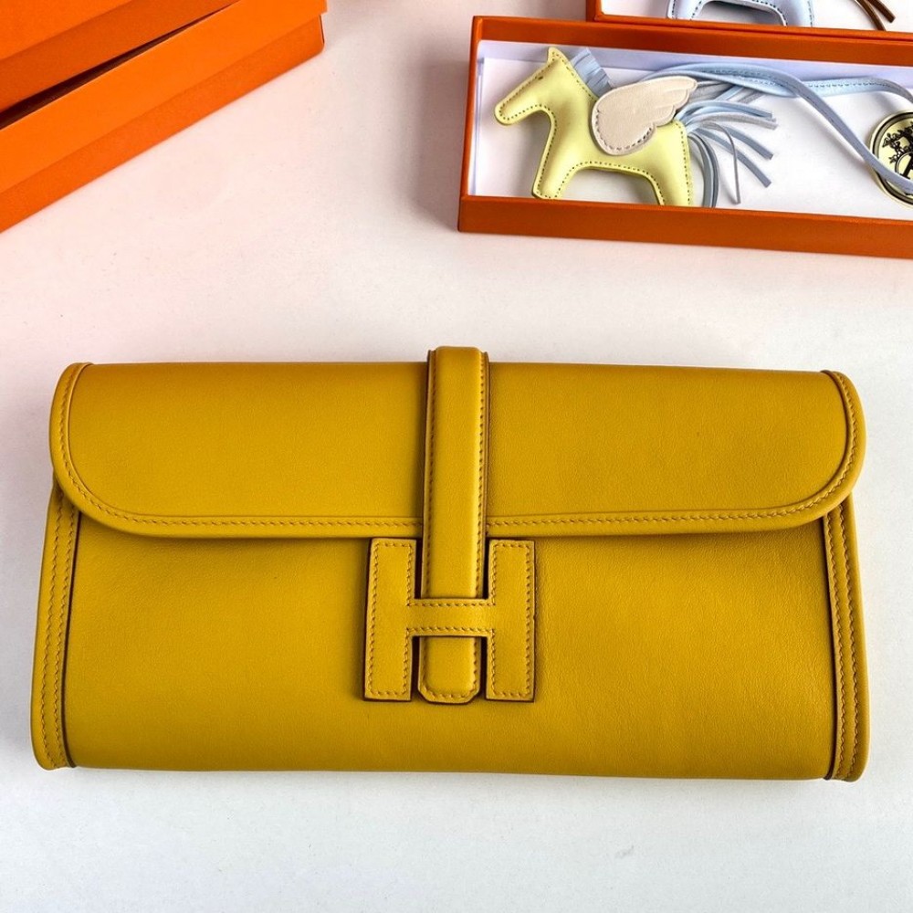 Hermes Jige Elan 29 Clutch Bag In Yellow Swift Calfskin