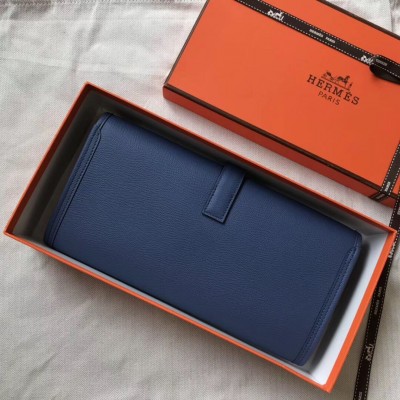 Hermes Jige Elan 29 Clutch In Blue Agate Epsom Leather