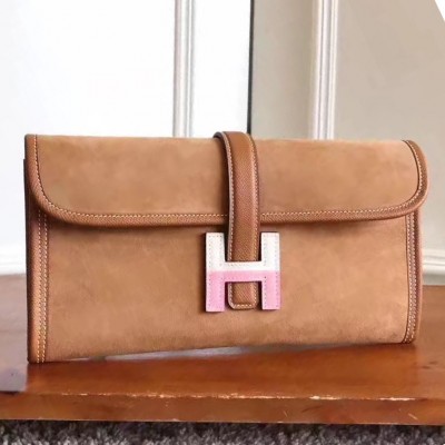 Hermes Jige Elan 29 Clutch In Ocre Suede Calfskin HSBS61904