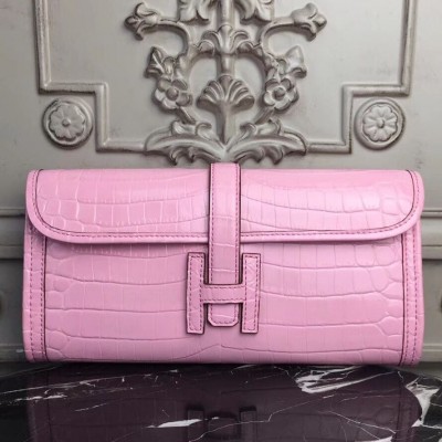 Hermes Jige Elan 29 Clutch In Pink Crocodile Leather HSBS60973