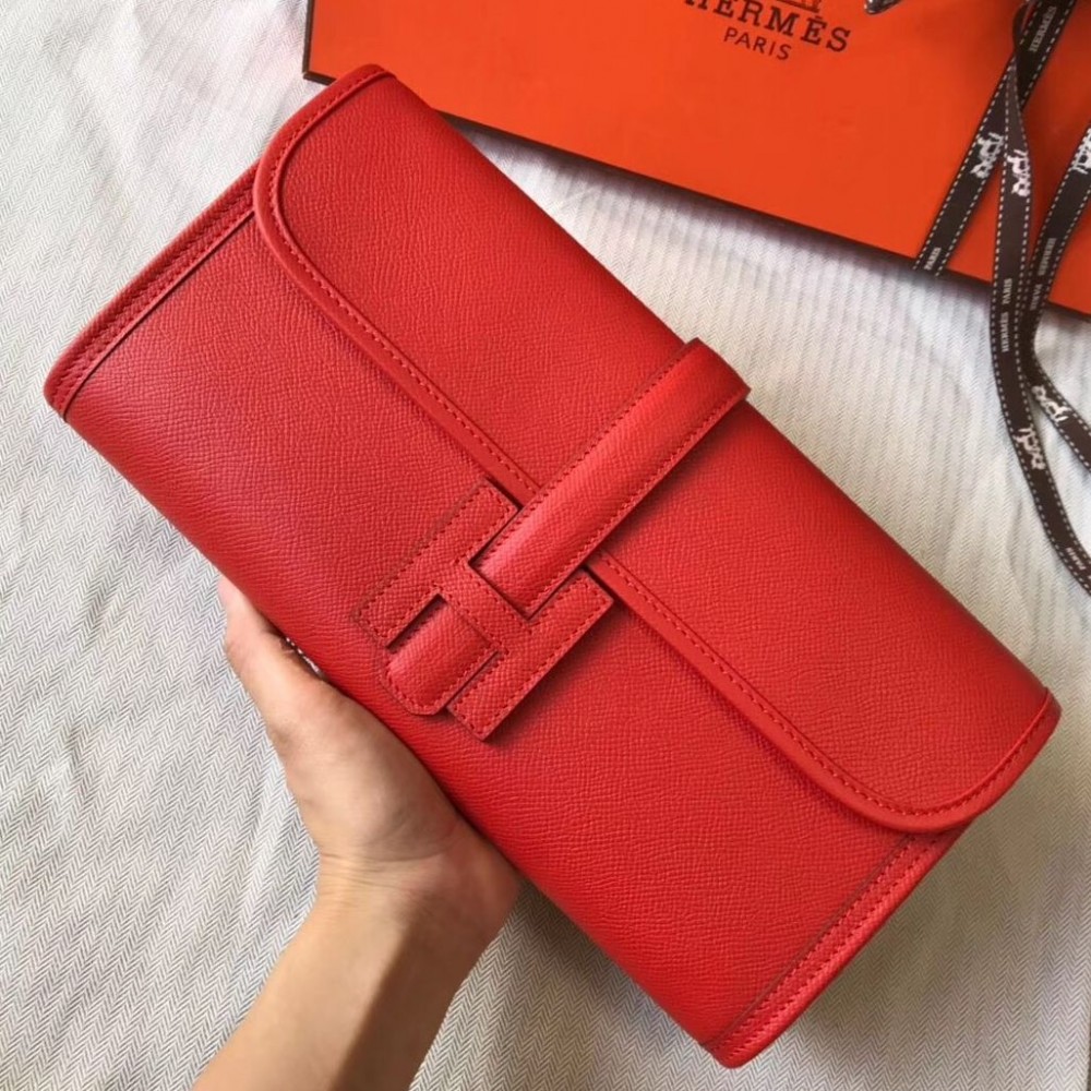 Hermes Jige Elan 29 Clutch In Red Epsom Leather