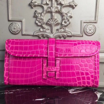 Hermes Jige Elan 29 Clutch In Rose Red Crocodile Leather HSBS60989