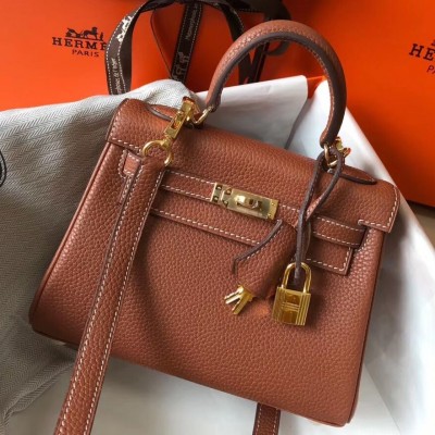 Hermes Kelly 20cm Bag In Gold Clemence Leather GHW HSBS60985