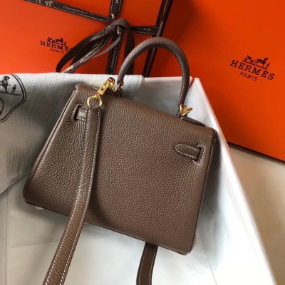 Hermes Kelly 20cm Bag In Taupe Clemence Leather GHW