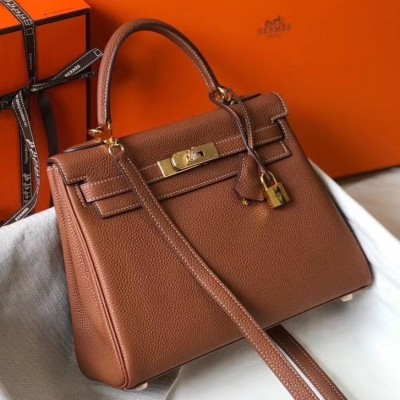 Hermes Kelly 25cm Retourne Bag In Gold Clemence Leather HSBS60998