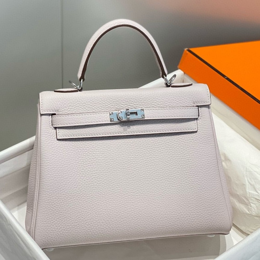 Hermes Kelly 25cm Retourne Bag In Mauve Pale Clemence Leather