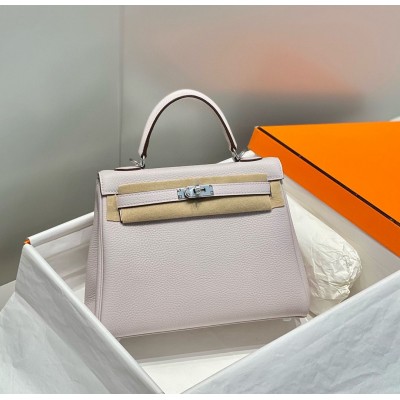 Hermes Kelly 25cm Retourne Bag In Mauve Pale Clemence Leather