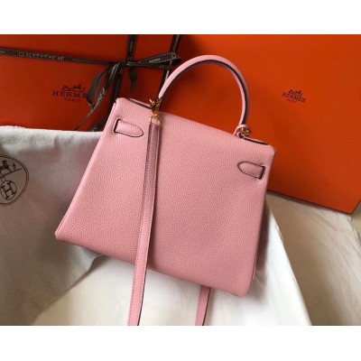 Hermes Kelly 25cm Retourne Bag In Pink Clemence Leather