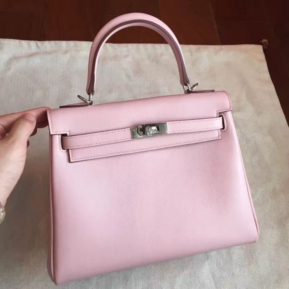 Hermes Kelly 25cm Retourne Handmade Bag In Rose Dragee Swift Leather