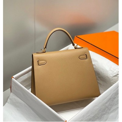 Hermes Kelly 25cm Sellier Bag In Chai Epsom Leather GHW