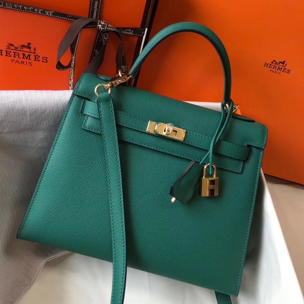 Hermes Kelly 25cm Sellier Bag In Malachite Epsom Leather