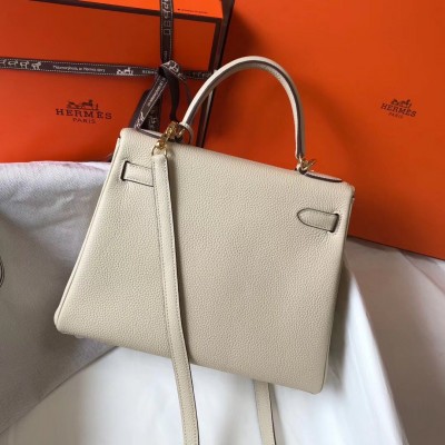 Hermes Kelly 28cm Bag In Beton Clemence Leather GHW