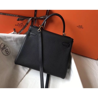 Hermes Kelly 28cm Bag In Black Clemence Leather GHW