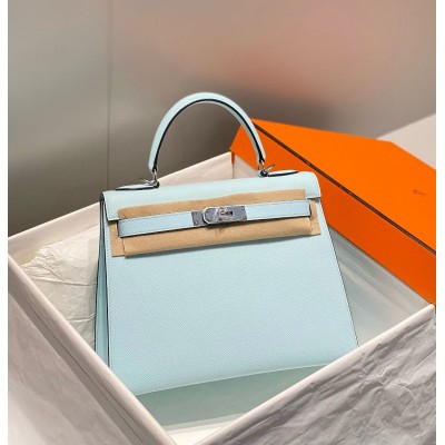 Hermes Kelly 28cm Bag In Blue Brume Epsom Leather PHW