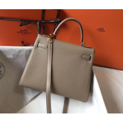 Hermes Kelly 28cm Bag In Gris Tourterelle Clemence Leather GHW